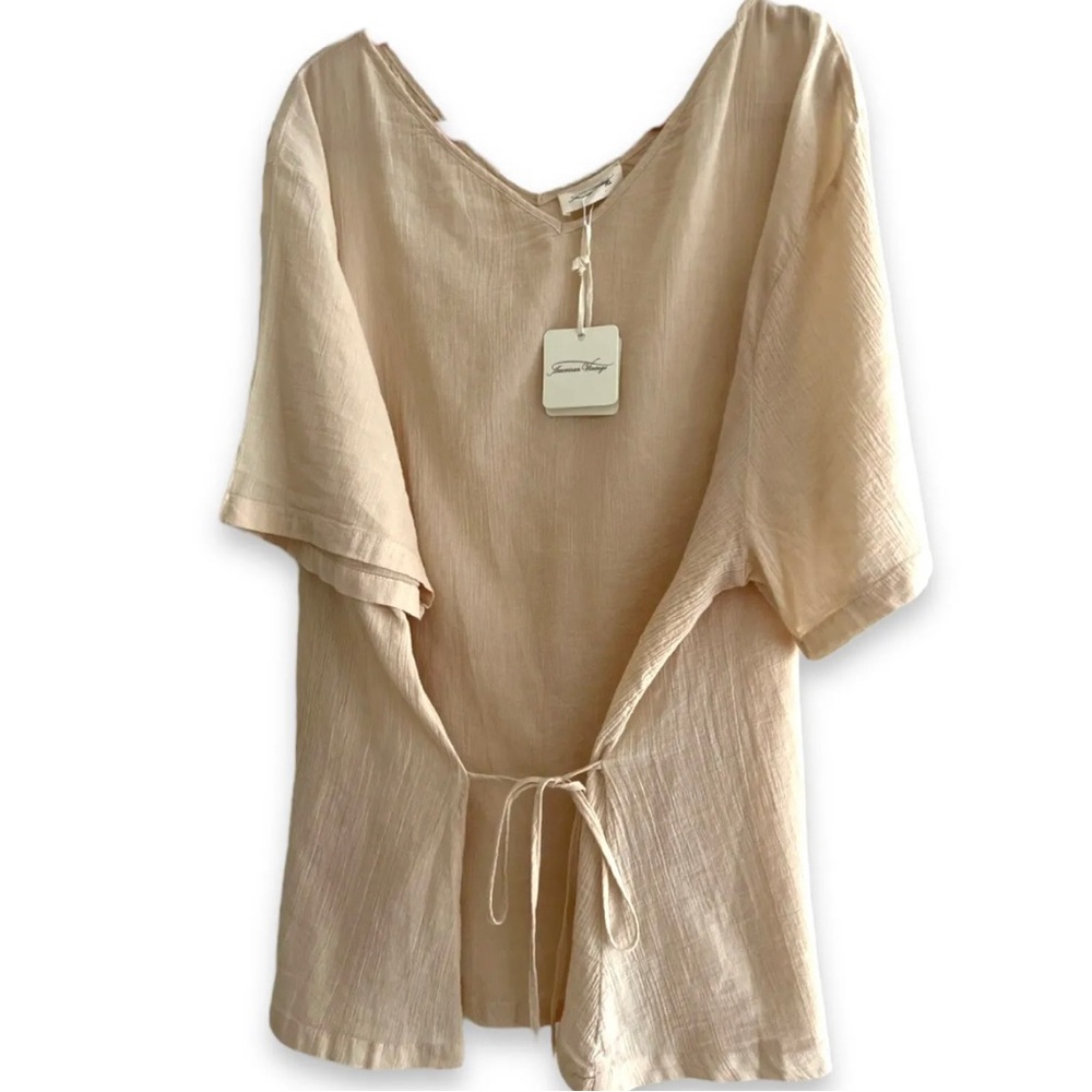 American Vintage New Ybanut Beige Oversized Lagenlook Short Sleeves Top XS/S - Picture 2 of 6
